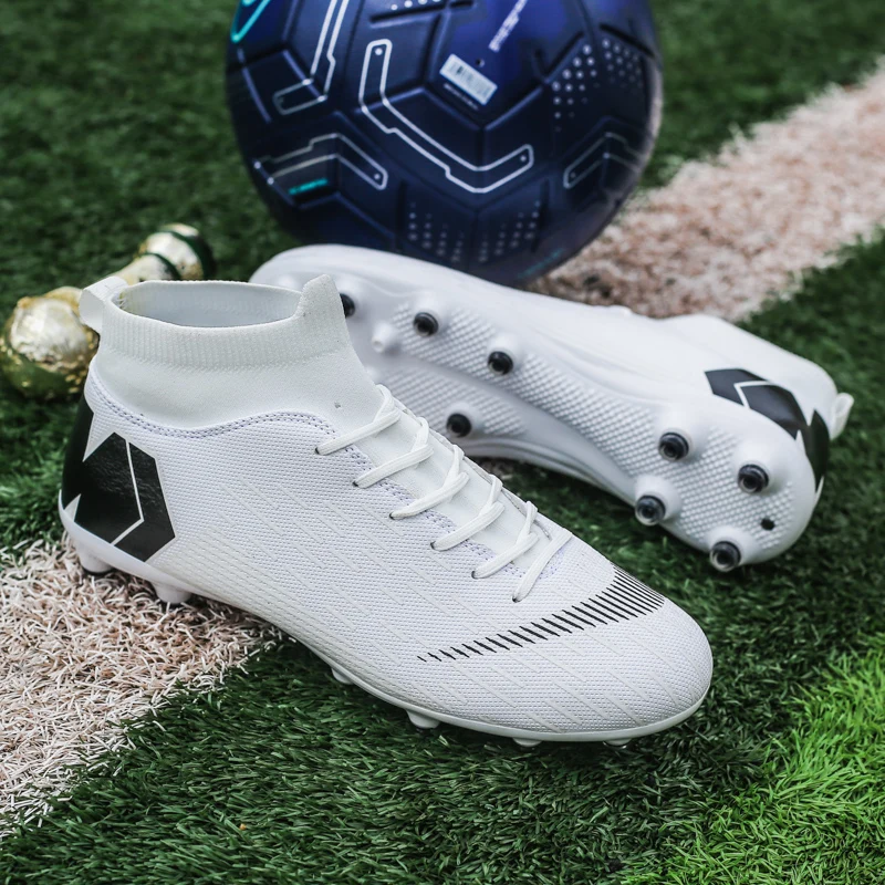 white long spikes ZHENZU, мужские футбольные бутсы для мальчиков, белые, черные, футбольные бутсы, детские бутсы, спортивные кроссовки, европейские размеры 35-44 - Цвет: white long spikes