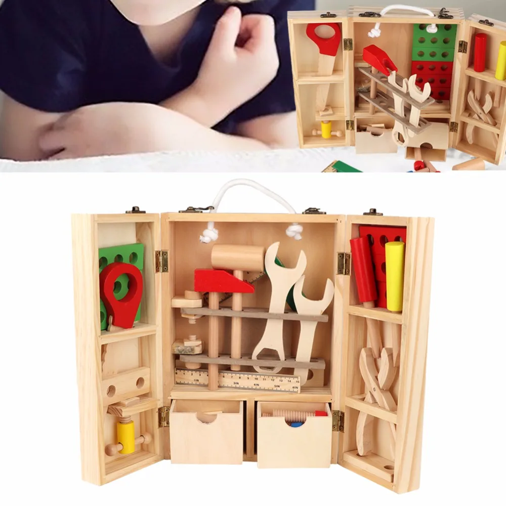 Montessori Wooden Tool Toys Kid Repair Tools Screwdriver Tool Table Early Educational Assemble Toy For Boys Preschool Toy