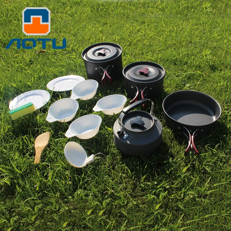 

Bump Outdoor Camping Pot Set Multi-seat Portable Aluminum Pan with Pitcher Combination Frying Pan Cross Border Wholesale AL500-2