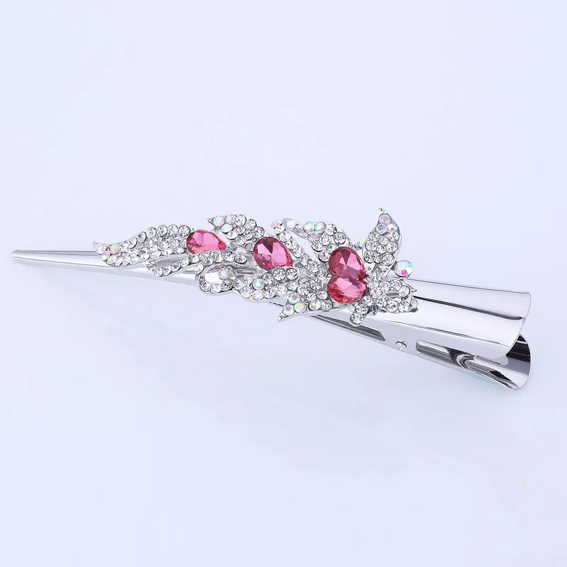 pink leaf flower Потрясающая модная металлическая филигрань со стразами типа Ибис Заколка-зажим для женщин аксессуары покрытые серебром горячая Распродажа - Окраска металла: pink leaf flower