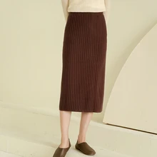 Вязаные Юбки Женская осенне-зимняя прямая Длинная Офисная Женская юбка Винтаж мини-юбки сплит эластичная талия облегающая полосатая V843
