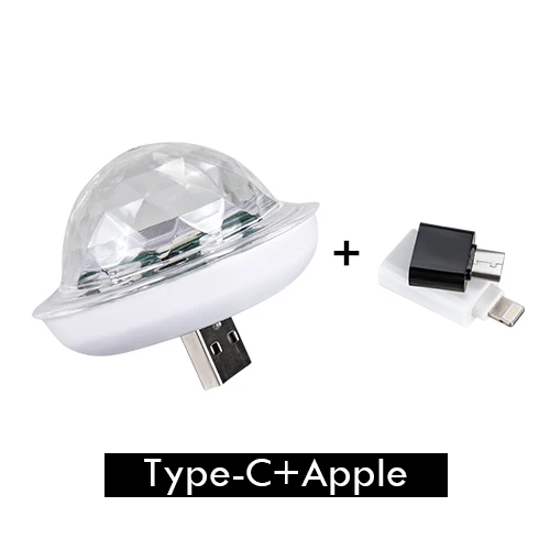 Type-C with Apple Мини USB диско светильник светодиодный экзотическими свет Портативный кристалл магический шар красочный эффект Семья вечерние караоке украшения - Цвет: Type-C with Apple