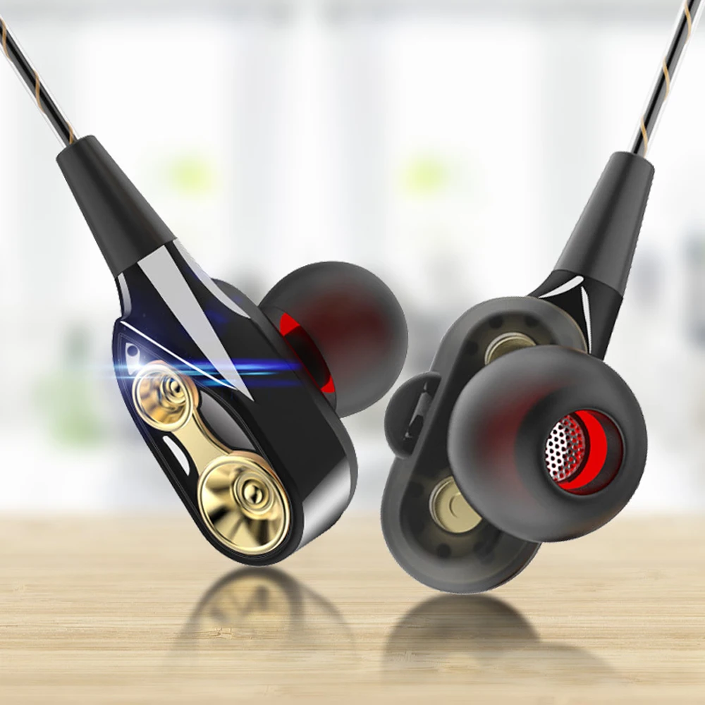 Olhveitra-auriculares internos con cable de 3,5mm para iPhone, Samsung, Xiaomi, unidad Dual, estéreo, deportivos, manos libres con micrófono