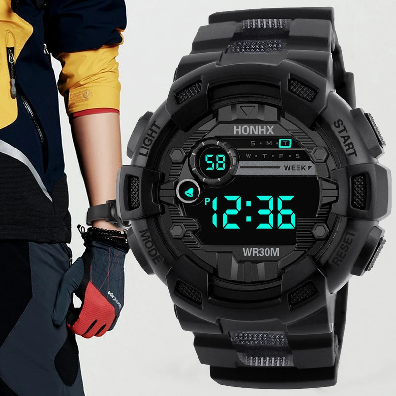 best digital watches Ins Digital Display Black Gold Men's Sports Electronic Watch Environmental Protection Material Waterproof and Drop-proof Watch first digital watch