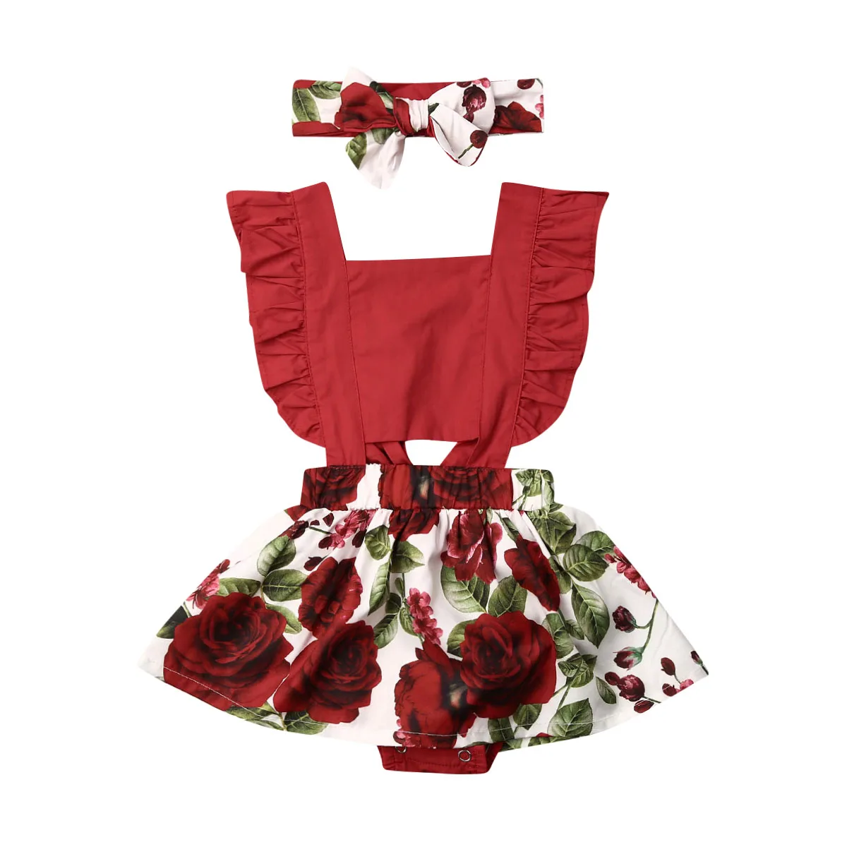 

New Christmas Toddler Baby Girls Flower Ruffle Romper Jumpsuit Outfits Sunsuit Clothes 0-24M