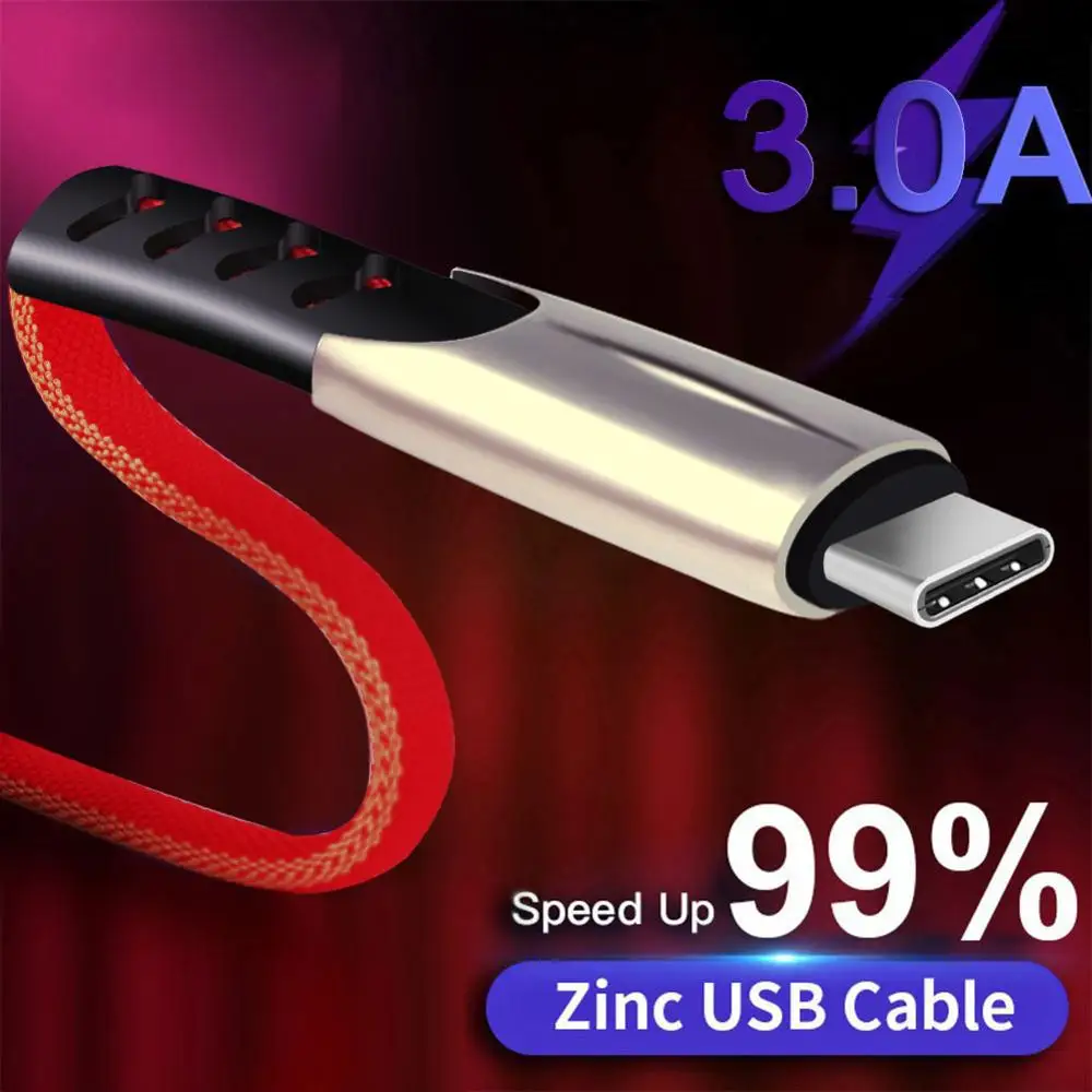 Nylon Type-C USB Mobile Phone Cable 3A Fast Charging USB Sync Data 1m Type c Cable For Samsung Xiaomi Sony HTC LG Android Cables