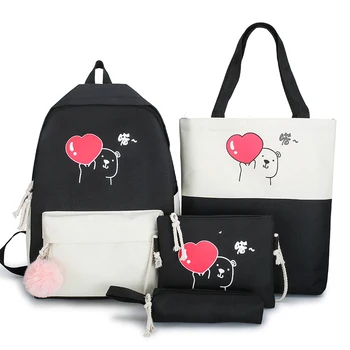 

4PCS/SET Kids School Bags Women Nylon Backpack Children Korea Shoulder bag Cute Satchel Schoolbag For Girls 2020
