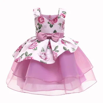 

Baby Kids Flower Pretty Bow Birthday Dresses Children Clothing Toddler Wedding Princess Dress infant Party Costume Clothes
