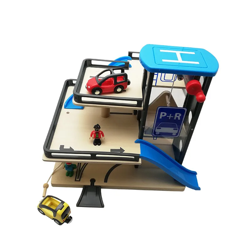Wooden Parking Lot Railcar Compatible with Brio Wooden Track Children's Toys Birthday Gift Car Toy Train Toy come with Cars