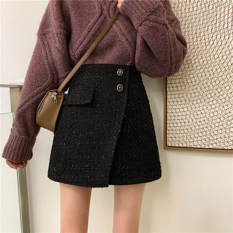 

Photo Shoot 2019 WOMEN'S Dress Winter High-waisted Slimming Irregular Graceful Tweed Skirt Short Skirt