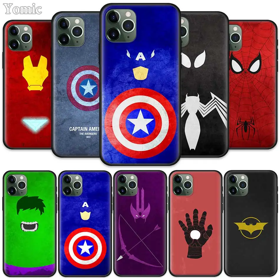 

Avenger Marvel Superhero Black Case for Apple iPhone 11 Pro XR X XS MAX 7 8 6 6S Plus 5 5S SE 5C Silicone Phone Sacs Cover Shell