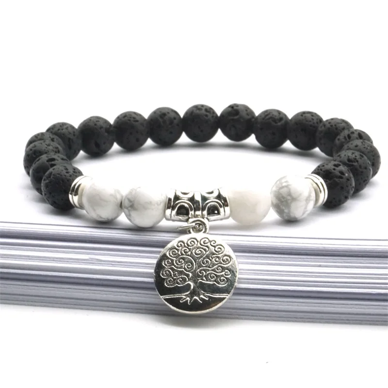 

Tree of Life 8mm Black Lava Stone Beads DIY Aromatherapy Essential Oil Diffuser Bracelet Yoga Buddha Elastic Jewelry