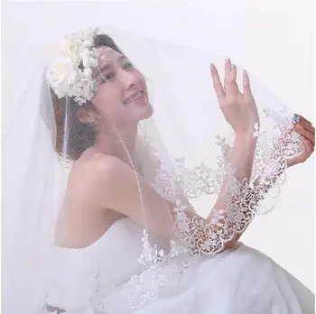 

2019 Mariage One Layer Lace Edge White Catherdal Wedding Veil Long Bridal Veil Cheap Wedding Accessorie Bride Bruidssluier