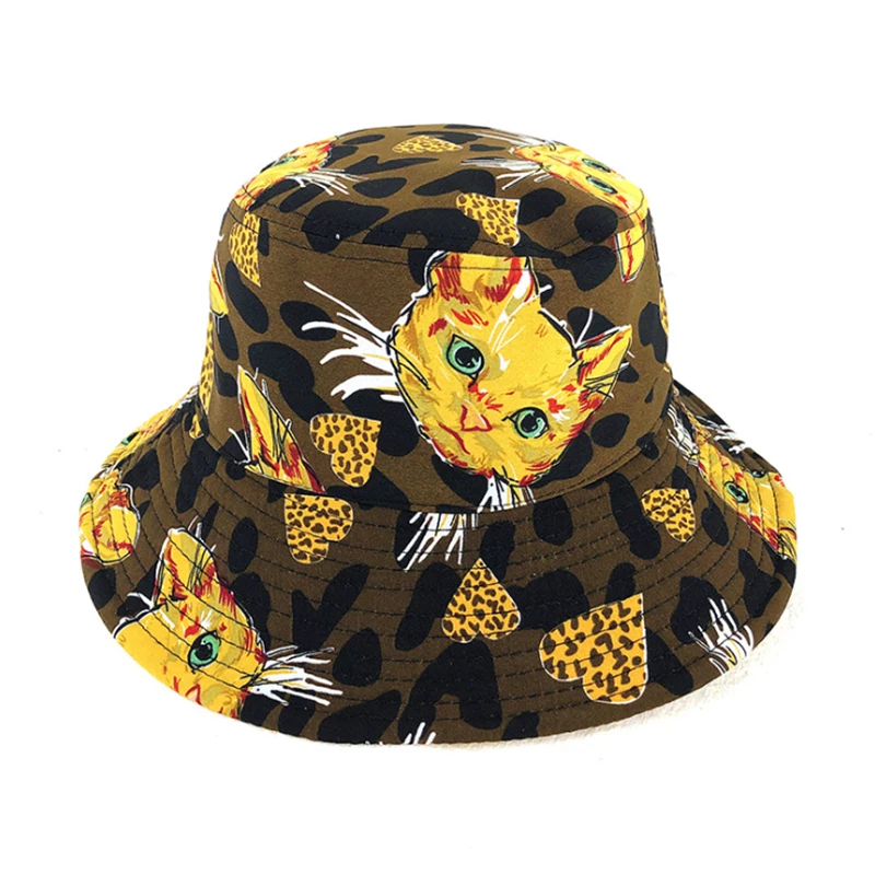 Двусторонняя Рыбацкая шляпа Женская Личность Простой Кот дикая шляпа мужская повседневная пара шляпа от солнца