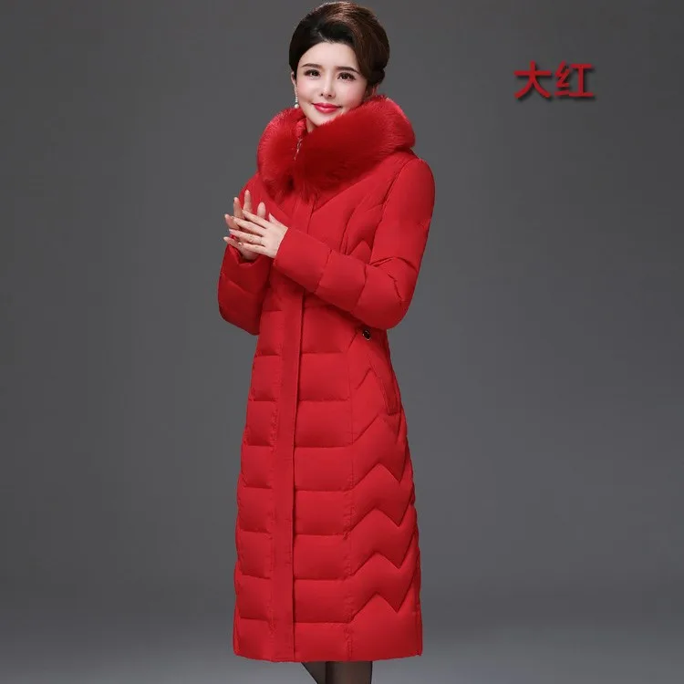 Горячая Распродажа, удлиненная пуховая хлопковая стеганая одежда, Толстая теплая одежда для пожилых людей, стиль, облегающая одежда для похудения, большие размеры - Цвет: Red