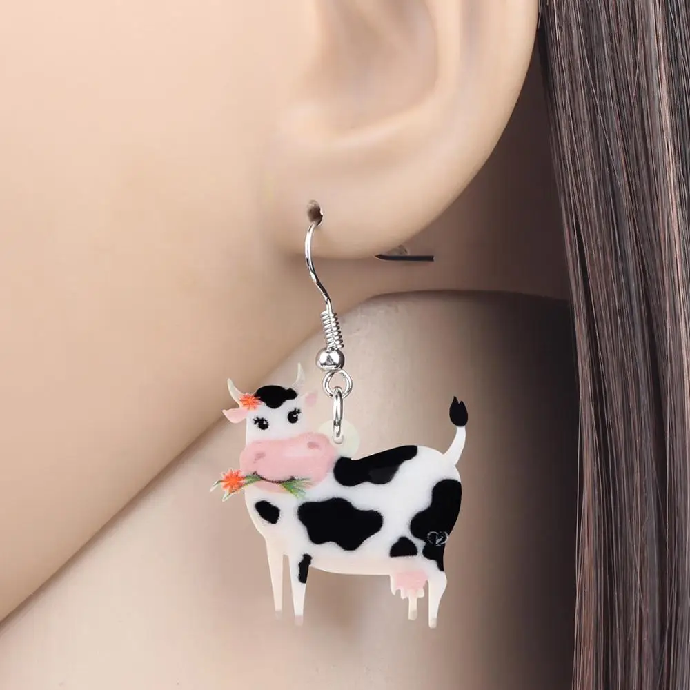pix Vacas Con Aretes En La Nariz weveni pendientes acrilicos con colgantes para mujer y nina aretes colgantes hierba ganado lechero vaca animal de granja adornos de joyeria