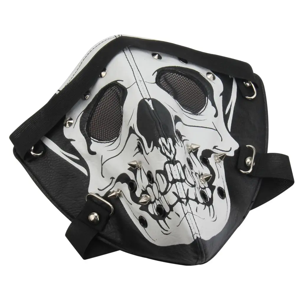 Magideal Halloween Skull Skeleton Mask Leather Rivets Zipper Rider Motor Bik