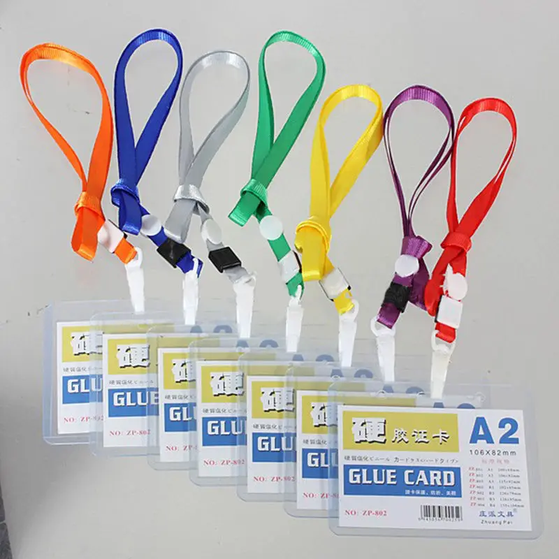 1Pcs random color Clear A2 ID Card Holder with Lanyardt Neck Strap For School Office Supplies