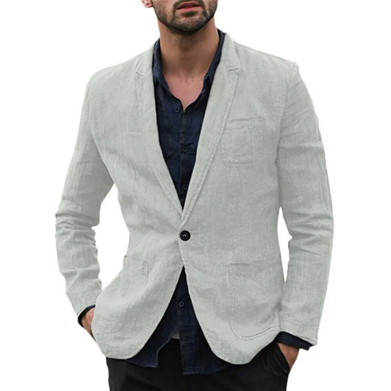 Для мужчин s модный бренд блейзер Британский Стиль Повседневное Slim Fit мужской пиджак хлопковые льняные блейзеры Для мужчин плащ свободного покроя для Для мужчин Бизнес