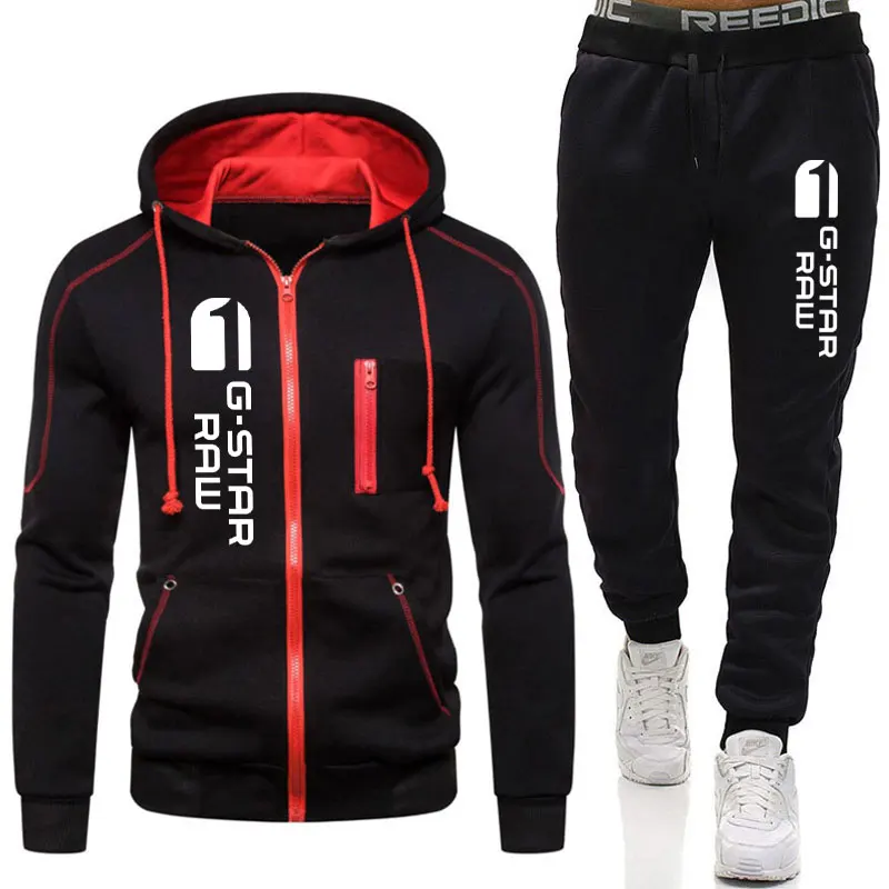 New Winter Men's Clothing Men Sets Printing Hoodie Set Fleece Zipper Sweatshirt Casual Sport Sweatpants Mens Tracksuits 2022 mens loungewear sets Men's Sets