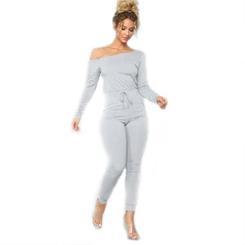 

Women Sexy Off Shoulder Long Sleeve High Waisted Solid Casual Rompers jumpsuits loose High Waisted jumpsuit summer #YL10