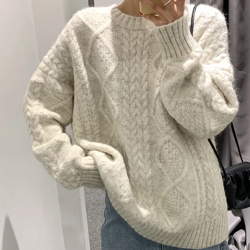 

3 colors 2019 autumn and winter korean style solid color twist thick warm knitted sweater women sweaters and pullovrs (N0057 )