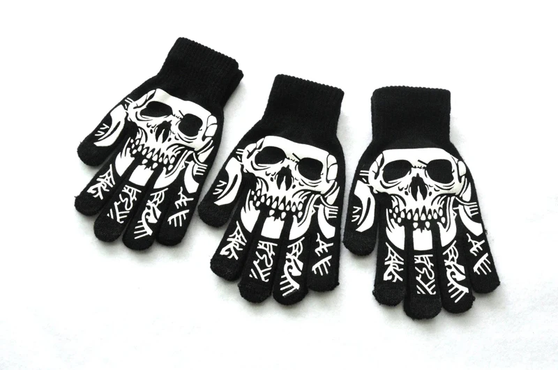 Balleenshiny Fluorescent Skeleton Gloves for Children Boys Girls Mittens Skull Gloves Warm Winter Print Knitting Luminous Gloves ergo baby accessories