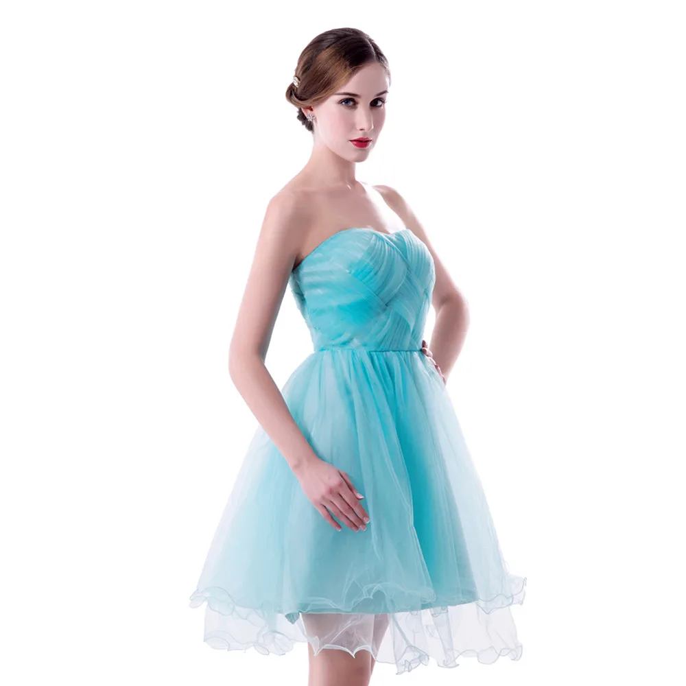 Modern Fashion Mint Green Green Homecoming Gowns Pleated Short Bridesmaid Dress Tulle Knee Length Wedding Party Vestido