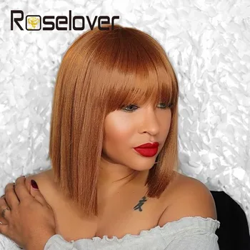 

Short Pixie Cut Wigs Brazilian Straight Human Hair Wigs Full Machine Made Wig With Bangs Short Bob Wigs For Black Women