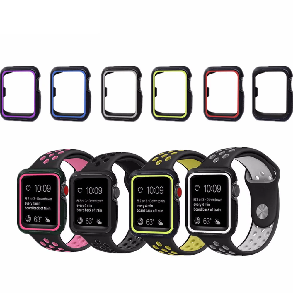 

silicone protective case for apple watch 3 band 42mm 38mm for iwatch sreise 3/2/1 band rubber case apple watch band Accessories