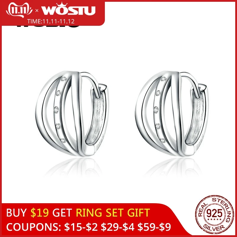 

WOSTU Circle Geometric Hoop Earrings 100% 925 Sterling Silver Zircon Small Earrings For Women Wedding Luxury Jewelry CTE193
