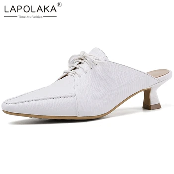 

Lapolaka 2020 New Fashion Genuine Cow Leather Strange Style Black White Shoes Woman Pumps Lace Up Pumps Women Shoes Footwear