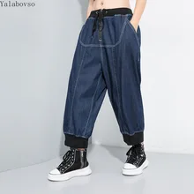 Большие размеры, джинсы с завышенной талией, потертые джинсы, штаны в уличном стиле, женские зимние штаны с эластичной резинкой на талии, штаны длиной до щиколотки, A71Z40