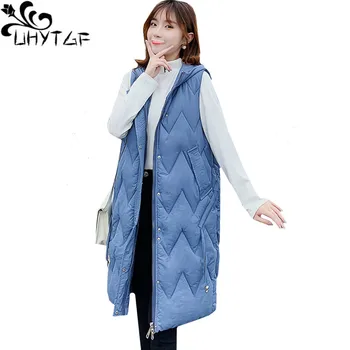 

UHYTGF Women's vest Hooded sleeveless autumn winter down jacket vest femaleC asual plus size vests waistcoat colete feminino 294