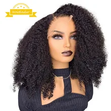 Perruque brésilienne naturelle, cheveux crépus bouclés, 4x4, 13x4, avec bonnet en dentelle transparente HD, densité 250, pour femmes