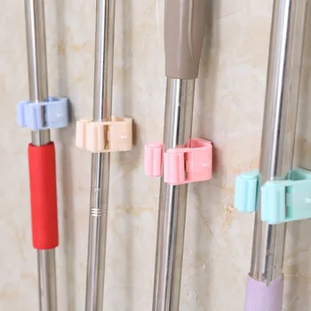 

1Pc Wall Sticker Mounted Mop Storage Holder Non Punch Broom Clip Hook Seamless Mop Hook Bathroom Kitchen Home Organizer Shelves