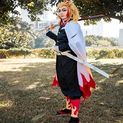 Аниме Demon Slayer: Kimetsu no Yaiba Rengoku Kyoujurou мужской косплей парик костюм топ + брюки ремень
