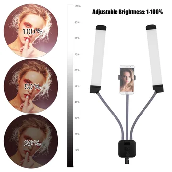 

LED Ring Light LED Fill Light Dual-Arm with Flexible Hose Pipes Studio Lamp Kit with Phone Holder Remote Control for Live Studio