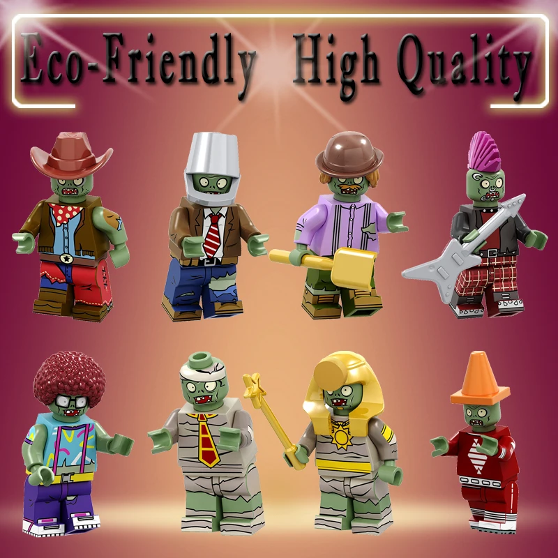 

Legoed Building Blocks Plants vs. Zombies Bricks Conehead Bucket Afro Explorer Pharaoh Cowboys Figures Children Toys gift PG8197