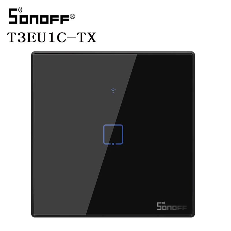 SONOFF T3 умный Wifi настенный светильник США ЕС Великобритания Переключатель Черный с рамкой 1 банда 433 RF/APP/сенсорный контроль работает с Google Home - Комплект: TX-T3 EU 1C