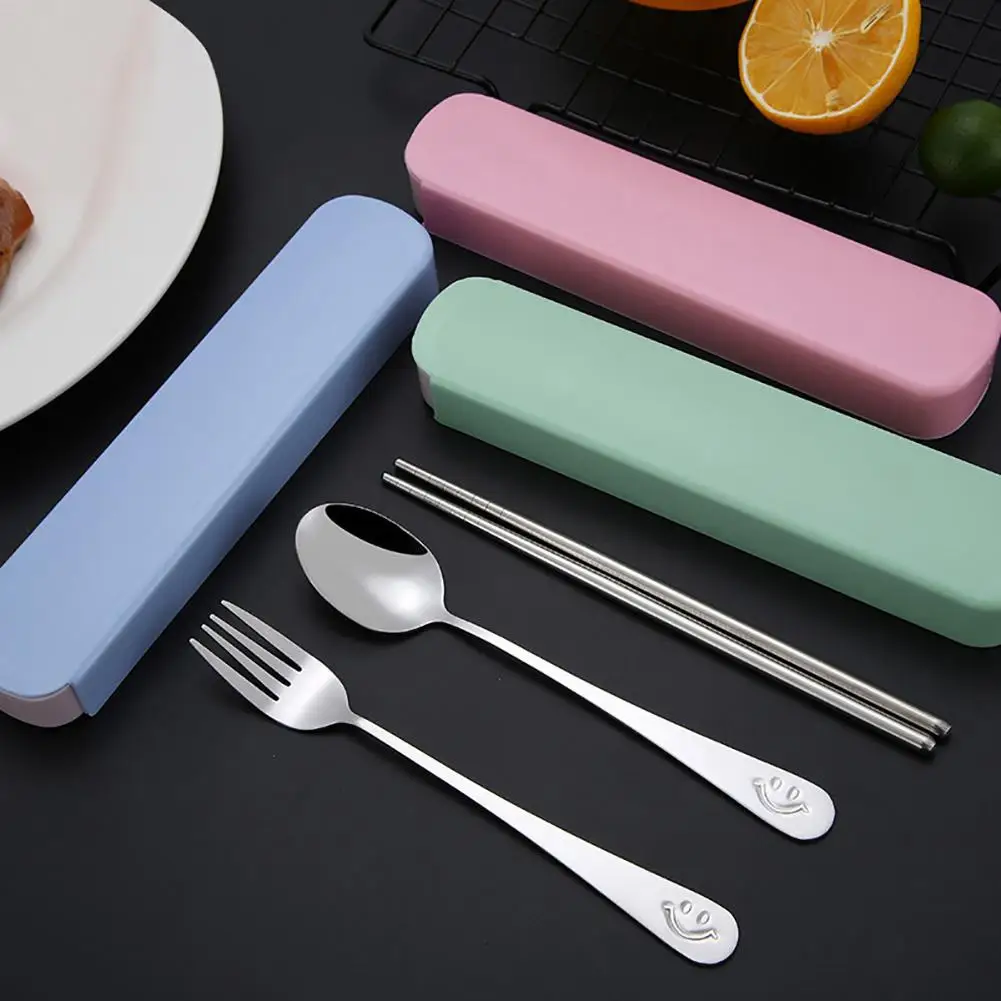 

3pcs/set Tableware Dinnerware Travel Camping Cutlery Fork Spoon Chopstick Set with Box Children Kids Dinning Tools Set