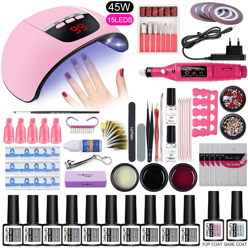 

Nail Art Tool Set Nail Gel Polish Kit Soak Off Manicure Tools With UV LED Curing Lamp Electric Nail Drill All for Manicure
