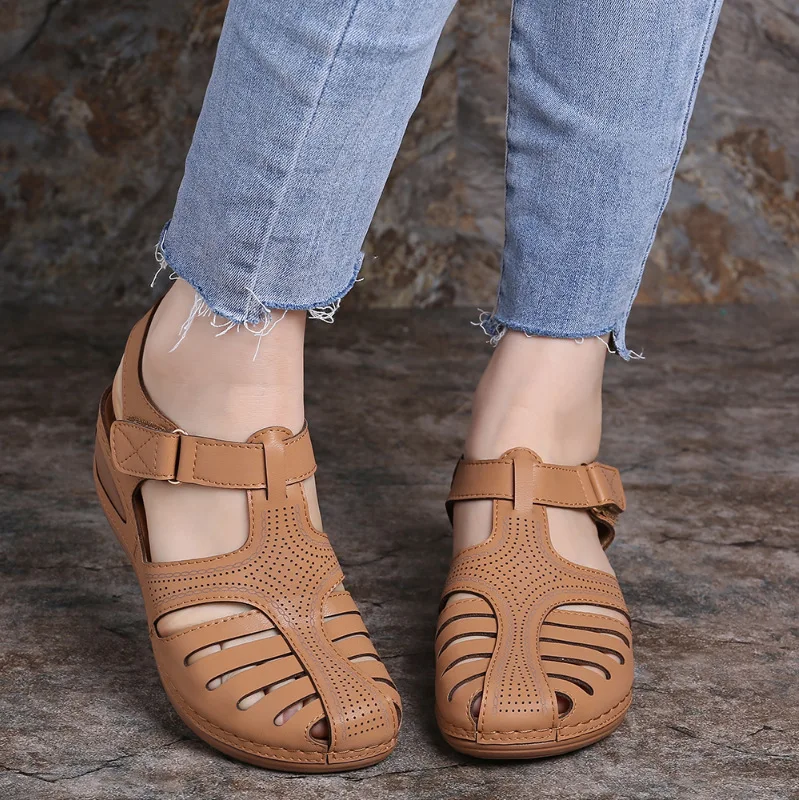LIHUAMAO/Винтажные сандалии-гладиаторы; женские босоножки на танкетке; пляжные повседневные сандалии с ремешком на щиколотке; удобные сандалии на каблуке для улицы