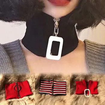 

Fashion Streetwear Knitted Fake Collar for Women Detachable High Collars Zipper Choker Clothing Decor 2019 New Accessories A