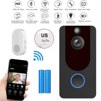 

WiFi Wireless Talkback Door Ring Bell 1080P HD Smart Video Doorbell PIR Motion Night Vision Remote Recording Wide-angle Camera
