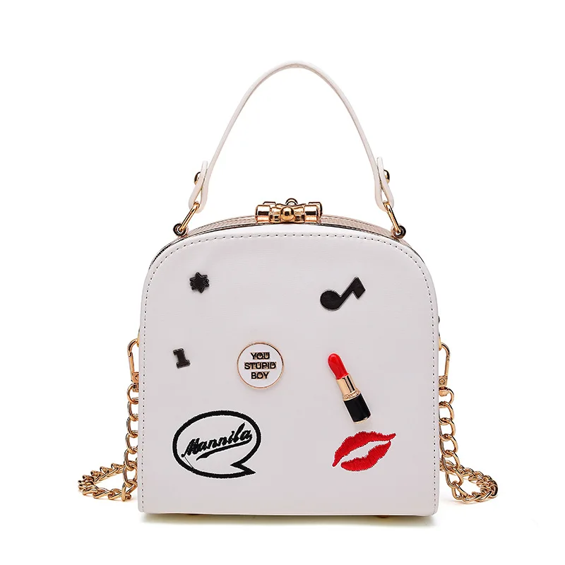 

2020 Spring New Style Korean-style PU Handbag Embroidery Lipstick Pattern Handbag Shoulder Multifunctional Bag WOMEN'S Bag