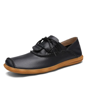 

Genuine Leather Men's Casual Shoes Luxury Brand Male Flats Breathable Lace Up Black Brown Driving Shoes