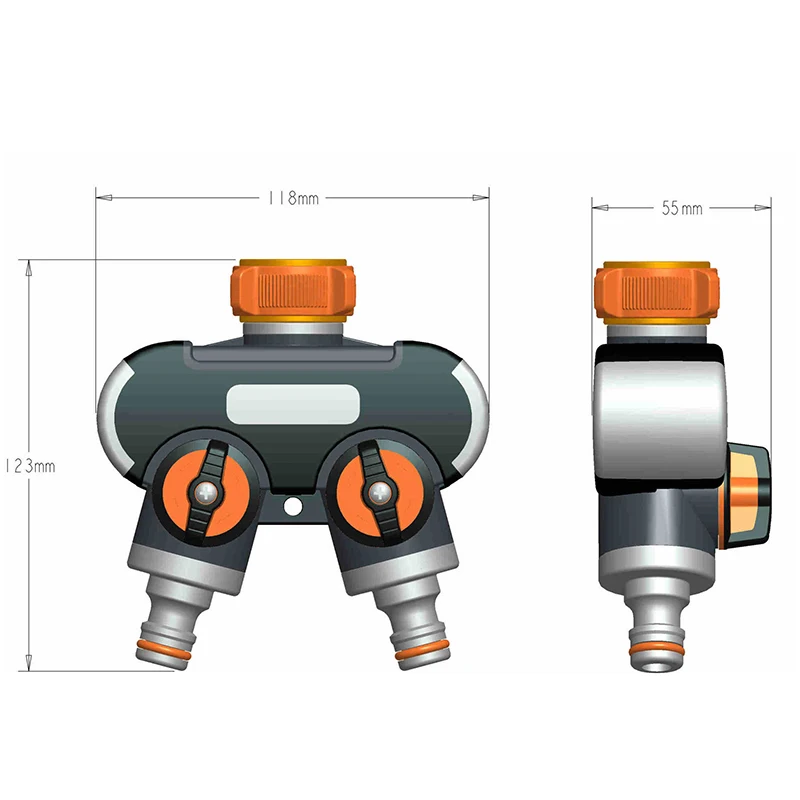 Garden Hose Splitter Adjustable Lockable Rubberized Tap Connector for Outdoor Garden PI669