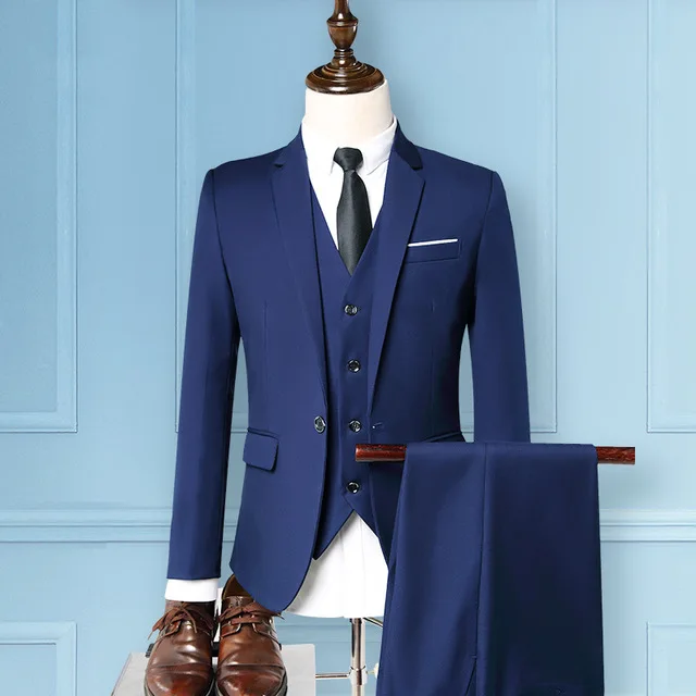 Mens Suits with Pants Men 3 Piece set Slim Fit Suits for Groom Wedding Gentleman One Button Blazer Vest Pants Men Business Suite