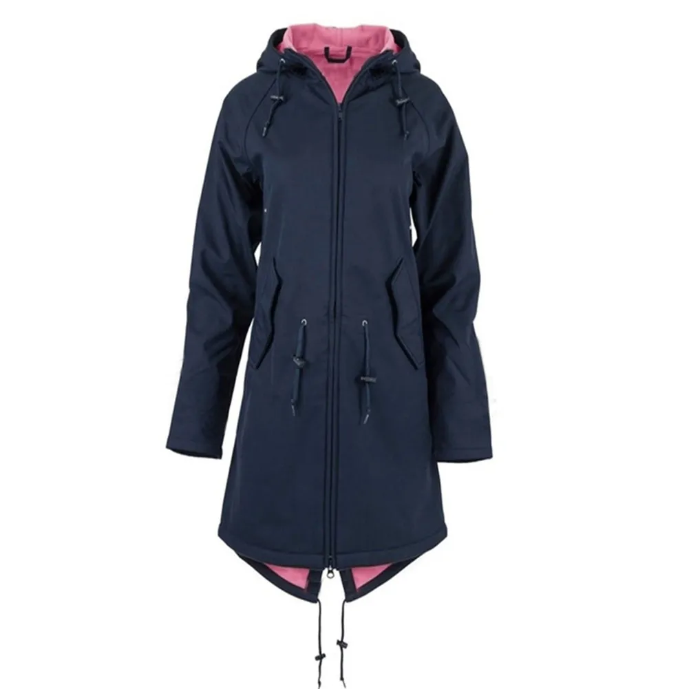 Синий Women Velvet Hooded Jackets Thick Mid-length Outdoor Windproof Jackets Coat-MX8 - Цвет: Синий
